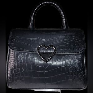 Betsy Johnson Small Purse Black Faux Leather Poppy Mini Satchel NEW Without Tag.